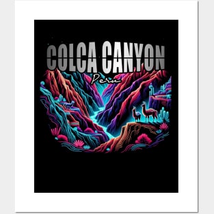 Colca Canyon Peru Artistic Llama and River Gorge Posters and Art